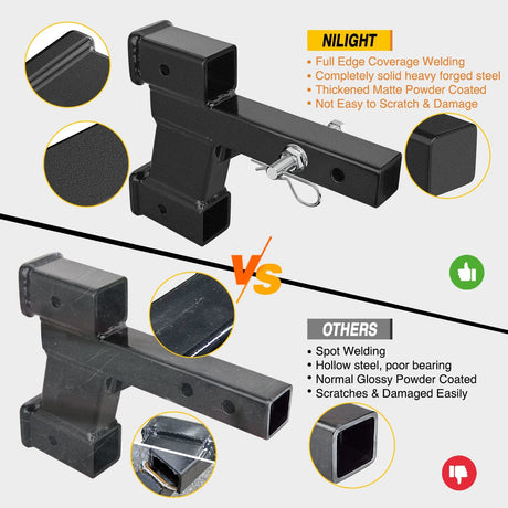 2 Inch Trailer Dual Hitch Receiver with 2&6Inch Rise or Drop Nilight