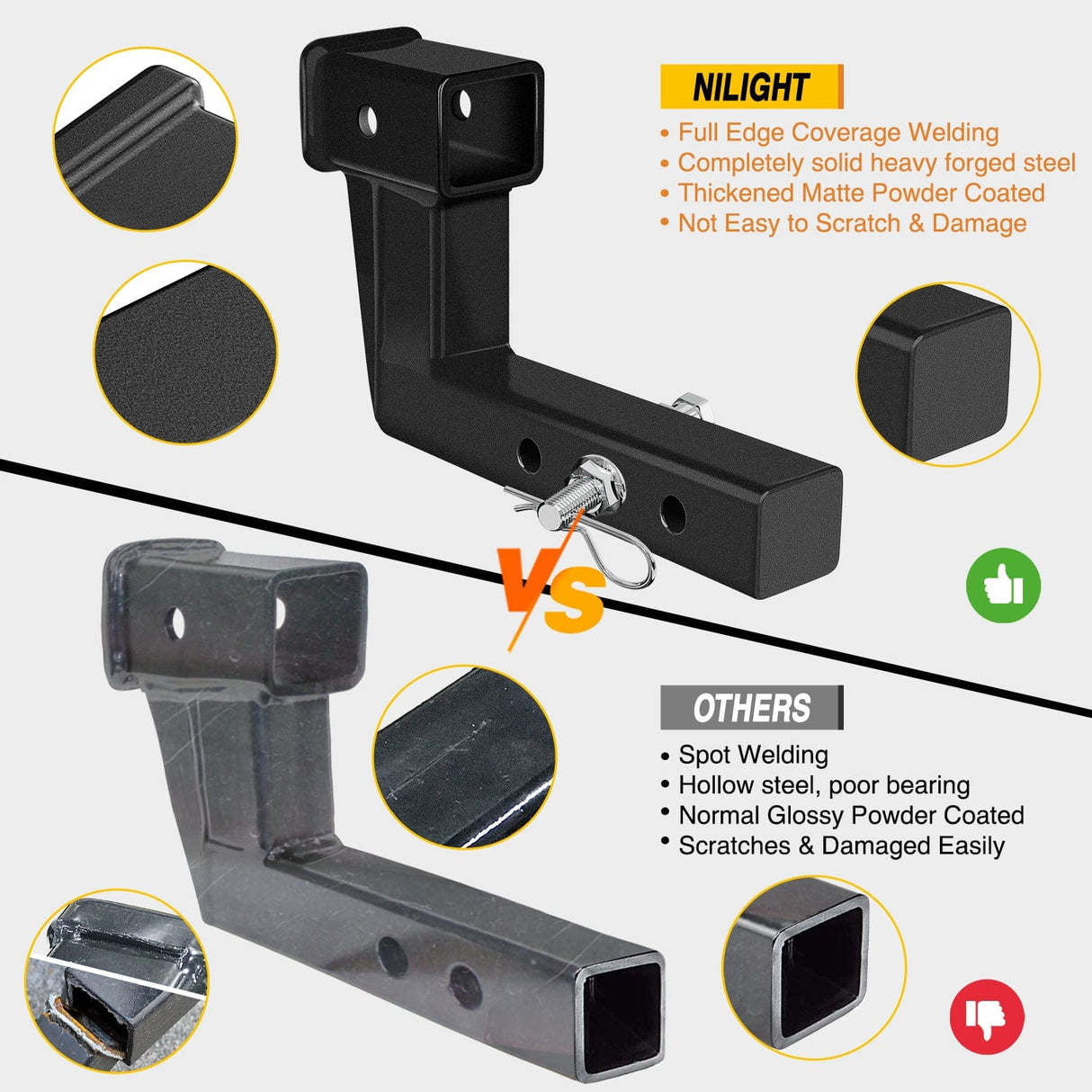 2 Inch Trailer Dual Hitch Receiver with 6Inch Rise or Drop Nilight