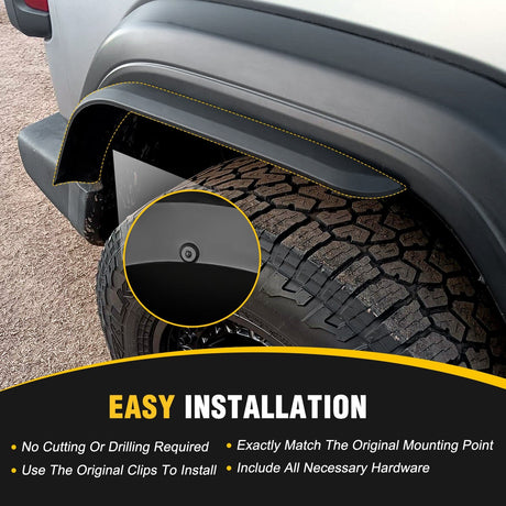 Fender Flares Extensions Set Compatible with 2018-2024 Wrangler JL and JLU Unlimited 2/4 Doors (Only for Low Wheel Arches) Nilight