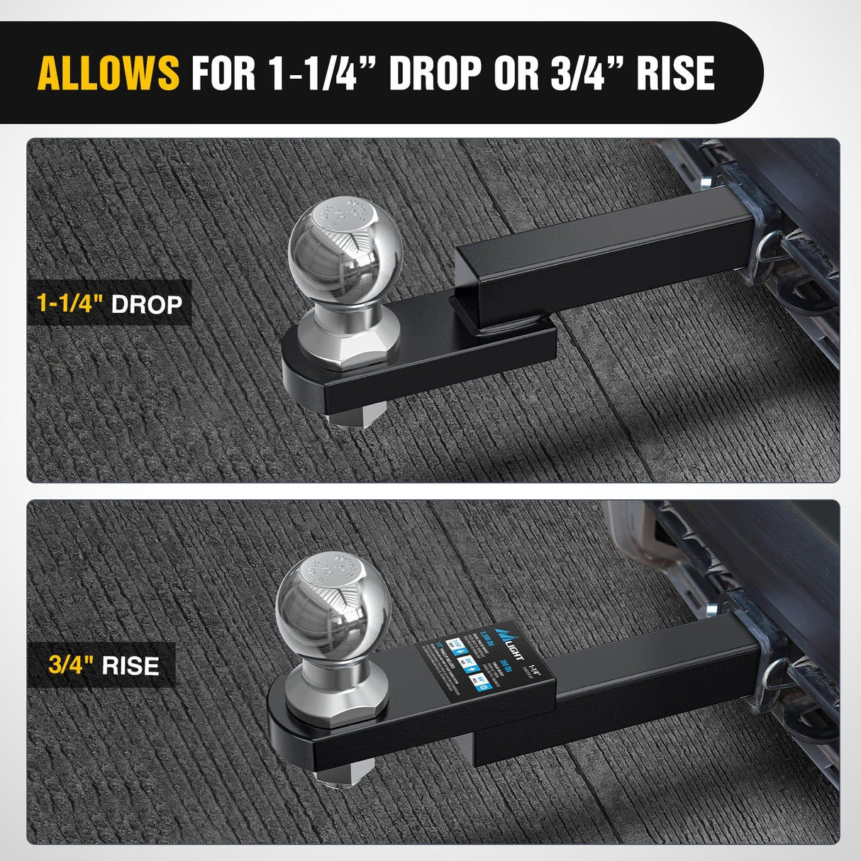 Trailer Hitch Mount 2In Trailer Ball 1/2In Hitch Pin Clip Fits 1-1/4In Receiver Tubes 1-1/4In Drop 3/4In Rise