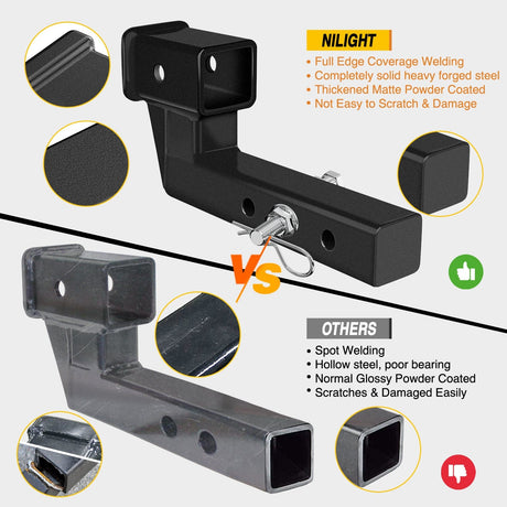 2 Inch Trailer Dual Hitch Receiver with 4Inch Rise or Drop Nilight