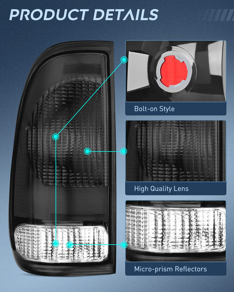 1997-2003 Ford F150 1997-1999 Light Duty 1999-2007 Ford Super Duty Taillight Assembly Smoke Housing Rear Lamp Replacement OE Style Driver Side