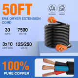 30 Amp 50FT 3 Prong EV Dryer Extension Cord Nilight