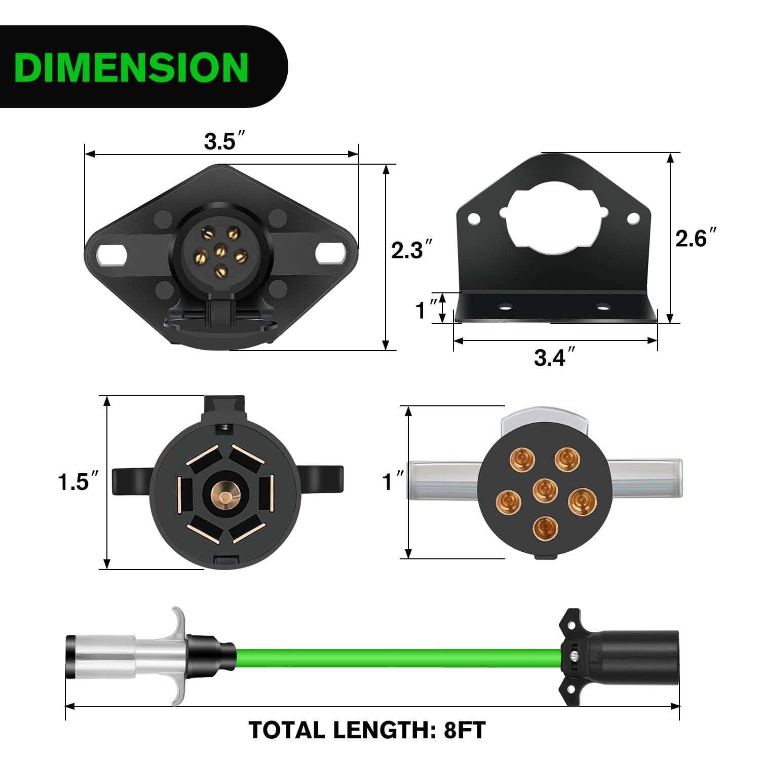 8ft 7 Way to 6 Way Trailer Plug Adapter Nilight