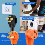 30 Amp Dryer Adapter Cord 10-30P Male to 14-30R Female Receptacle