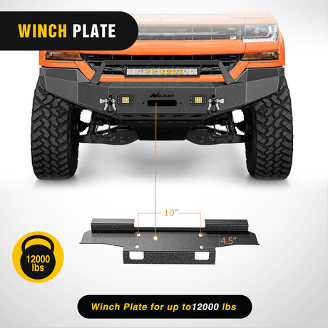 Front Bumper for 2016-2018 Chevy Silverado 1500 Pickup Trucks Textured Black Solid Steel Off-road with 120W Light Bar 18w Pods Nilight