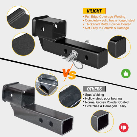 2 Inch Trailer Dual Hitch Receiver with 2Inch Rise or Drop Nilight