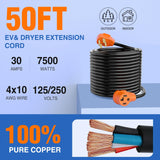 30 Amp 50FT 4 Prong EV Dryer Extension Cord Nilight