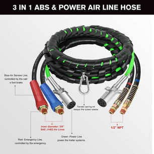 12FT 3-in-1 ABS Electrical Cord Cable & Rubber Air Power Line Hose Kit Nilight