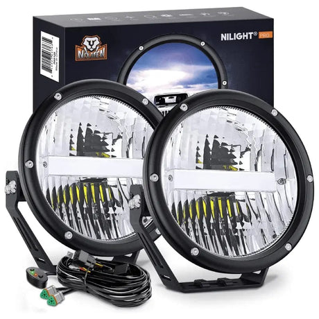 7 Inch 120W 5800LM Round High Low Beam Built-in EMC LED Work Lights (Pair) | 14AWG DT Wire Nilight