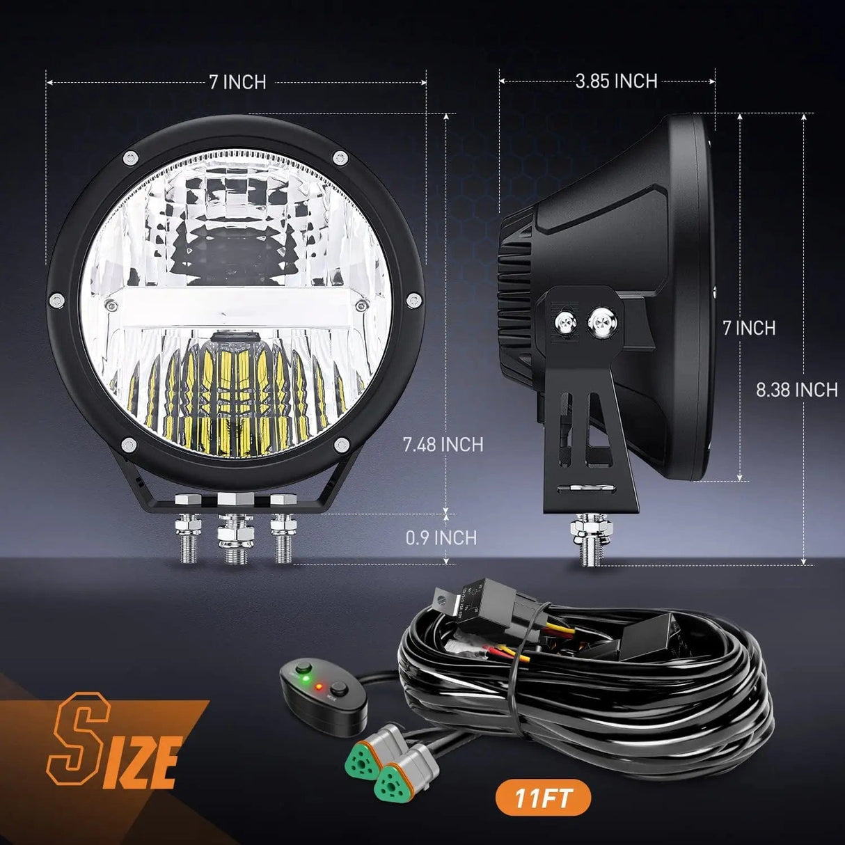 7 Inch 120W 5800LM Round High Low Beam Built-in EMC LED Work Lights (Pair) | 14AWG DT Wire Nilight