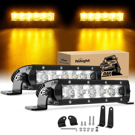 7 Inch 30W Amber White Slim Spot LED Light Bars (Pair) Nilight