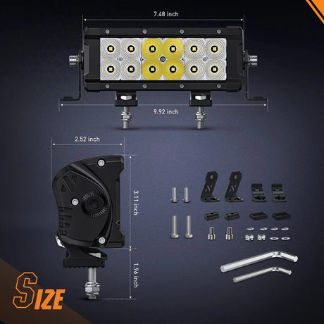 7.6 Inch 60W 7200LM Double Row Spot Flood Osram P8-5W Chips LED Light Bars (Pair) Nilight