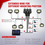 16AWG Wire Harness LED Light BAR Rear Lights and LED POD Lights 6 Leads W/ 3 Gang Rocker Switch | 9 Fuses | 12 Spade Connectors Nilight