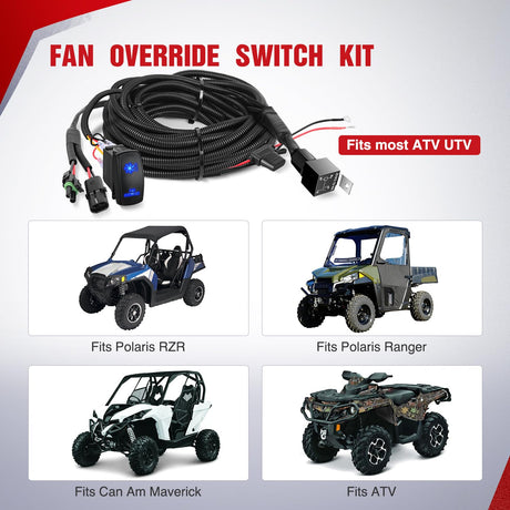 16AWG ATV UTV Fan Override Switch Kit with Relay LED Blue Light 5PIN Rocker Switch Nilight