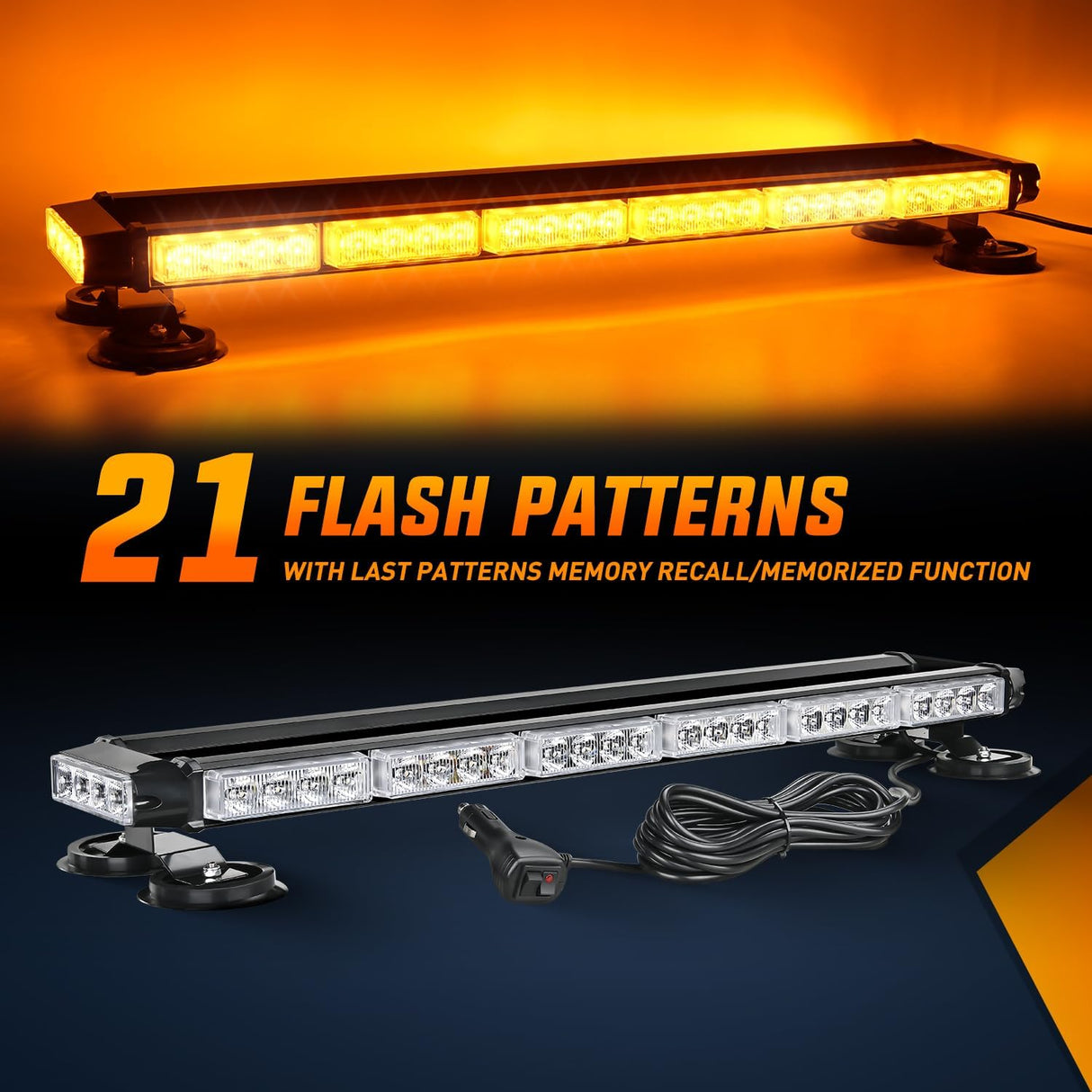 29.5 Inch Roof Top Amber Strobe Lights 56LED Hazard Emergency Warning Light Bar Magnetic Mount Nilight