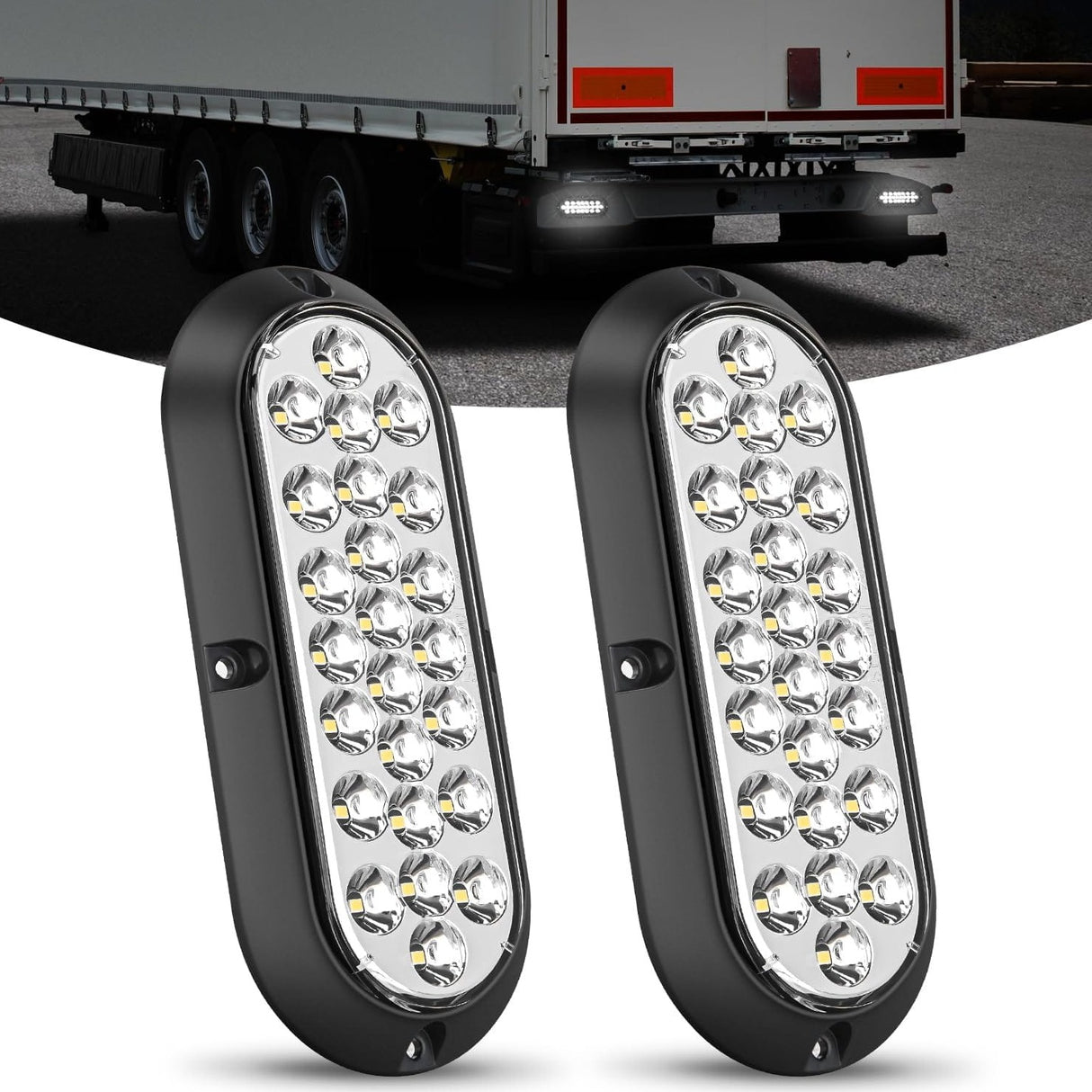 6 Inch Oval White 24Leds Trailer Tail Lights 2Pcs Nilight