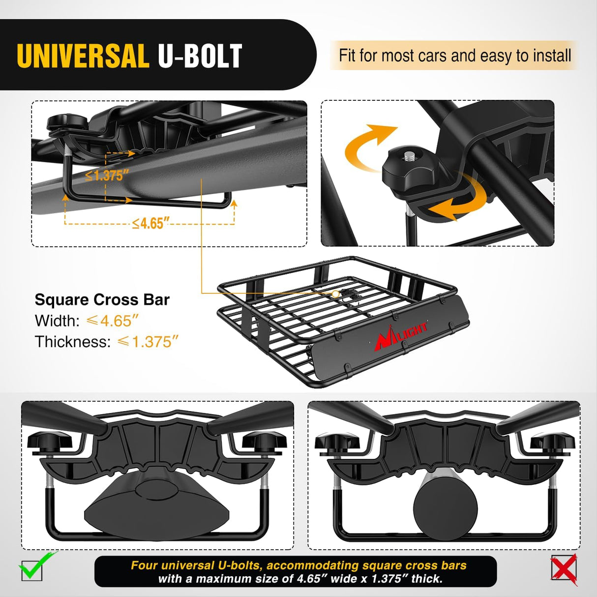 Universal Roof Rack Cargo Basket 43" x 39" x 6" With Cargo Net Ratchet Straps Luggage Holder Nilight