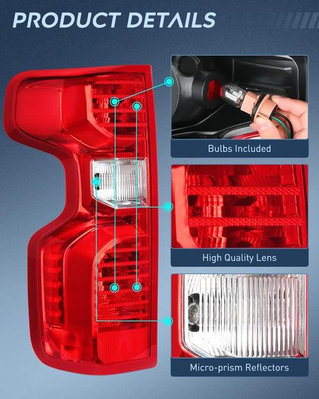 2019-2023 Chevy Silverado 1500 2020-2023 Chevy Silverado 2500HD 3500HD Taillight Assembly Rear Lamp Replacement OE Style Driver Side Nilight