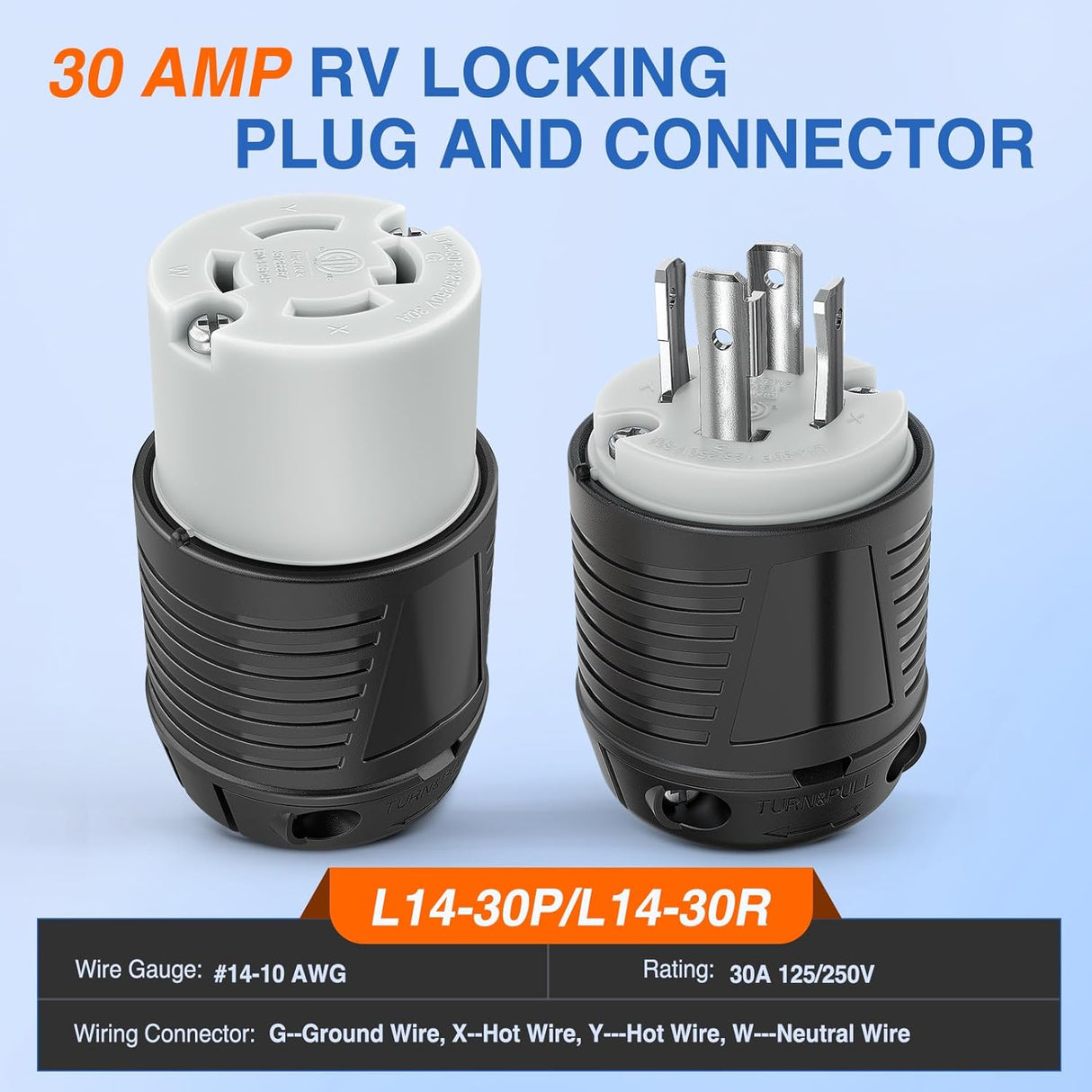 30Amp L14-30P Male Plug L14-30R Female Connector Nilight