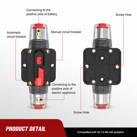 50A Circuit Breaker Reset Fuse Holder Nilight