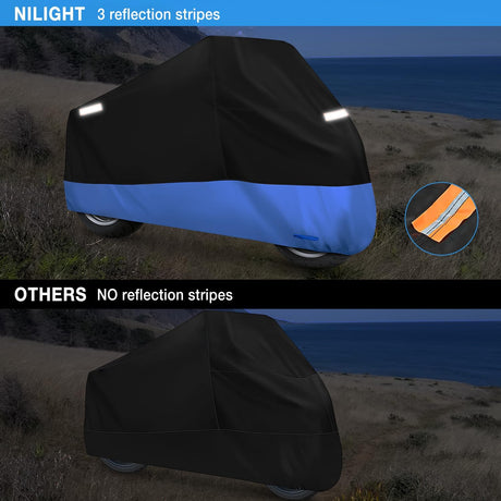 Motorcycle Cover with Lock-Hole Storage Bag & Protective Reflective Strip Fits up to 116 Inch Nilight