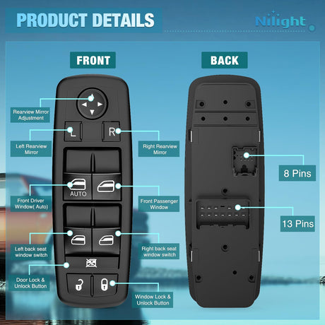 2008-2012 Jeep Liberty 2008-2012 Dodge Nitro 2009 2010 Dodge Journey Front Left Driver Side Power Master Window Switch Nilight