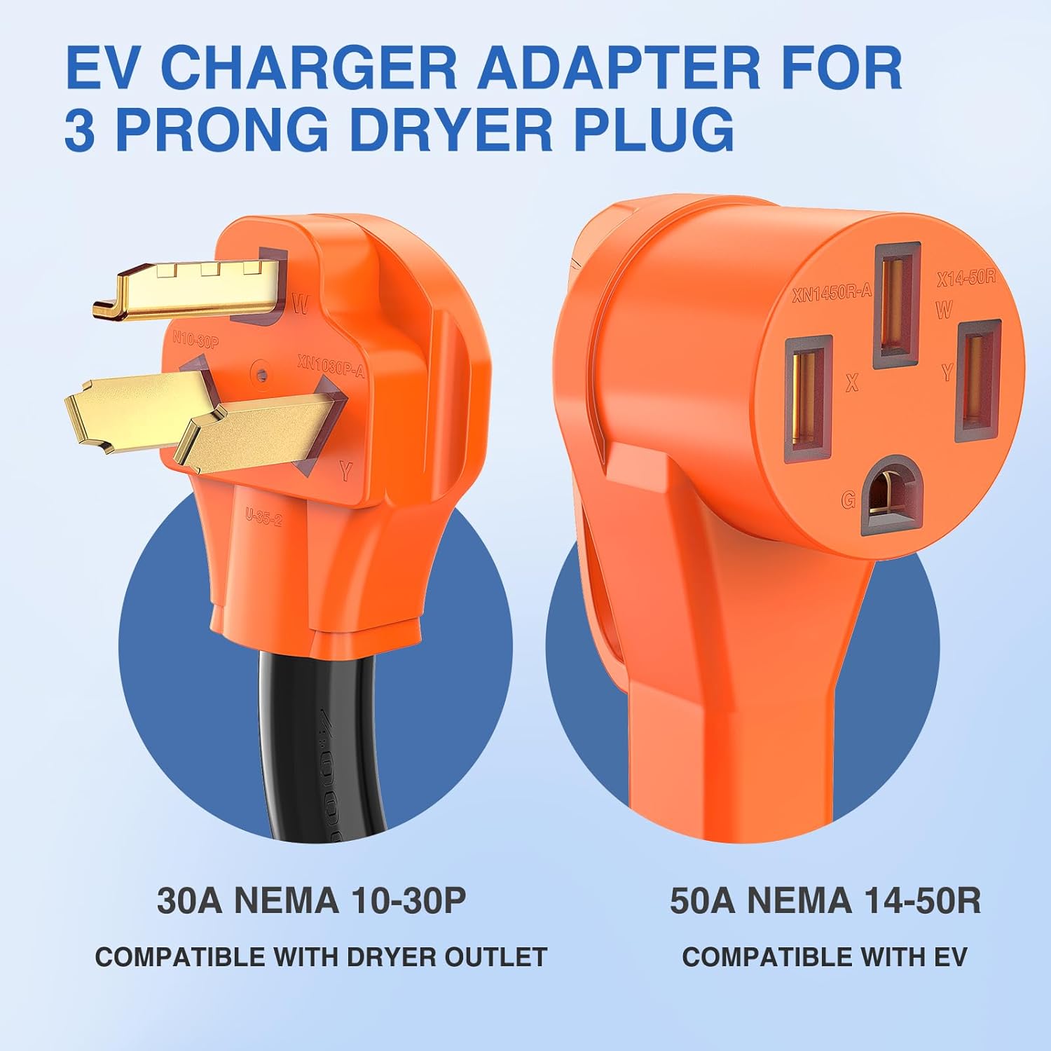RV Parts EV Charger Adapter Cord 30 Amp to 50 Amp 3 Prong Pure Copper Old Dryer Outlet to EV Plug Conversion Heavy Duty 10 Gauge Wire 10-30P 14-50R 30M/50F for Level 2 EV Charging