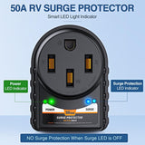 RV Parts 50 Amp RV Surge Protector 125V/6250W RV Surge Adapter Plug with LED Indicator 50 amp 3150 Joules 45000A Max Spike ETL Listed 14-50P 14-50R Power Guard for RV Camper Trailer