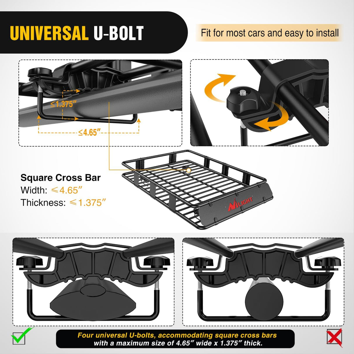 Universal Roof Rack Cargo Basket 84in x 39in x 6in Nilight