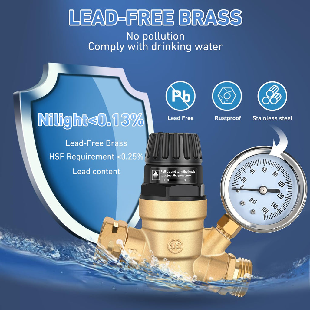 RVGUARD RV Water Pressure Regulator Valve, Brass Lead-Free Adjustable –  rvguard