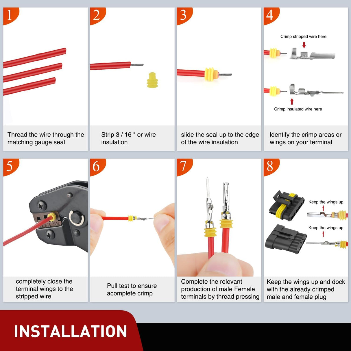 260PCS 6 Pin Electrical Connector ‎Plug Male Female Terminal Wire Connector Nilight