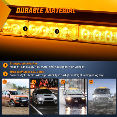 29.5 Inch Roof Top Amber Strobe Lights 56LED Hazard Emergency Warning Light Bar Magnetic Mount Nilight