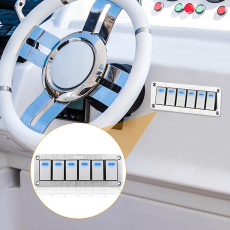 6Gang Aluminum 3Pin ON/Off Blue Led Rocker Switch Panel Nilight