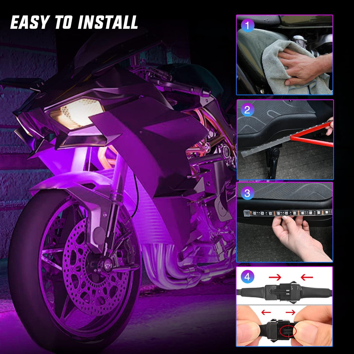 Motorcycle RGB APP Remote Control LED Strip Lights 12PCS Nilight