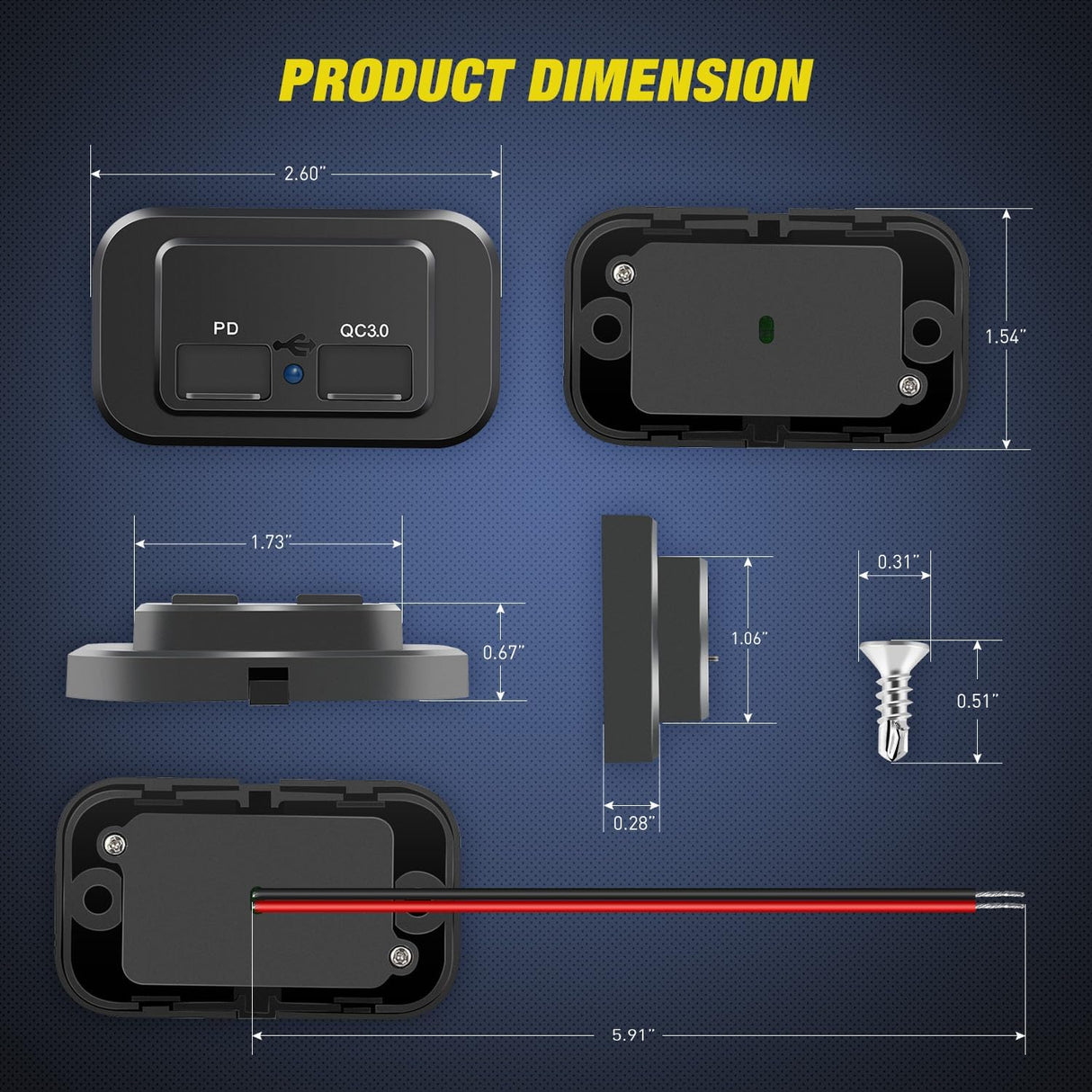 Dual USB Charger PD Type C QC 3.0 Fast Charging Outlet Nilight