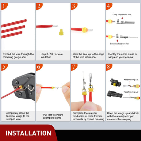 200PCS 2 Pin Electrical Connector ‎Plug Male Female Terminal Wire Connector Nilight