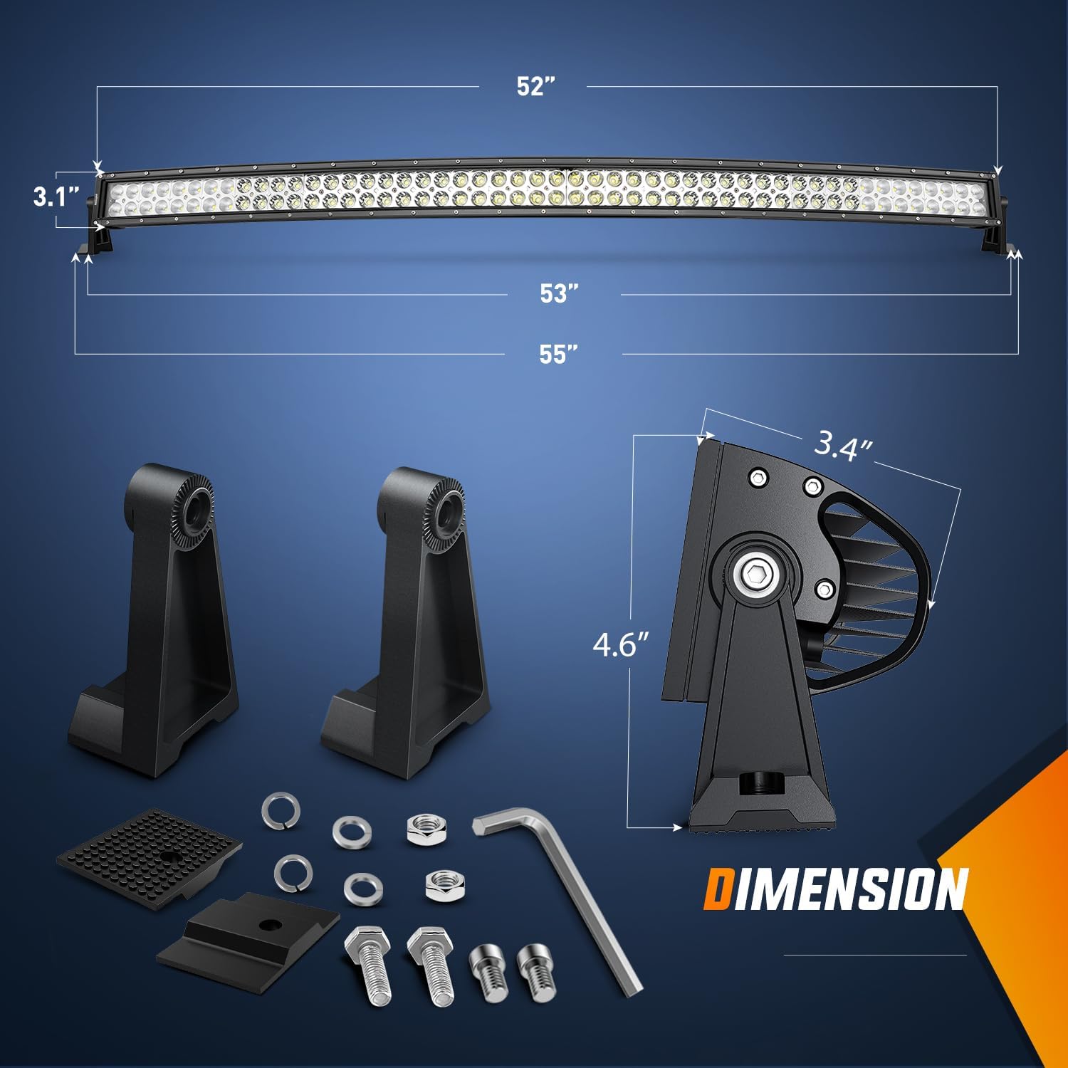 LED Light Bar 52" 300W Double Row Curved Spot/Flood LED Light Bar | 12AWG Wire 5Pin Switch