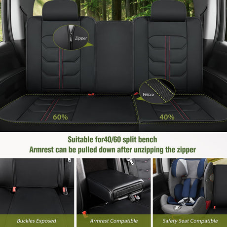 Car Seat Covers Custom Fit 2007-2024 Jeep Wrangler JK JL 4-Door Waterproof Leather Cushion Full Set with Split Bench 40/60 for Unlimited Sahara Rubicon Willys Chief Moab Nilight