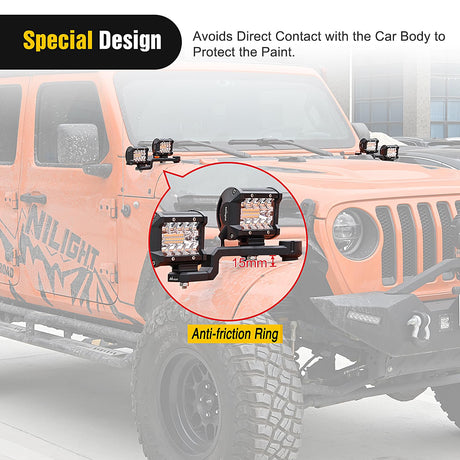 Front A-Pillar Dual Hood Mounts For 2018-2023 Jeep Wrangler JL/JLU 2020-2023 Gladiator JT Nilight