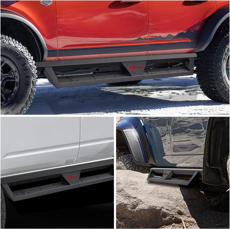 2021-2023 Ford Bronco 4 Door Running Boards Dual-Stage Textured Black Powder Coated Slip-Proof Side Step Nerf Bars Running Boards Nilight