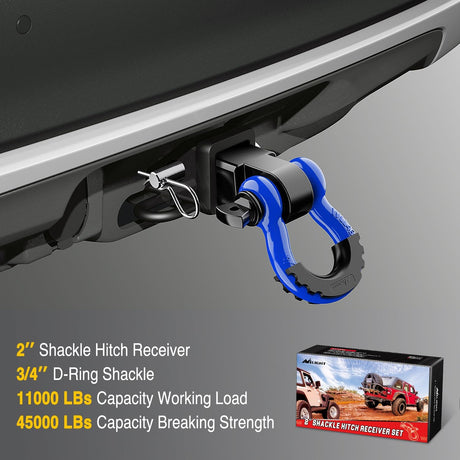 2 Inch Shackle Hitch Receiver 3/4 Inch D Ring Kit Blue Nilight