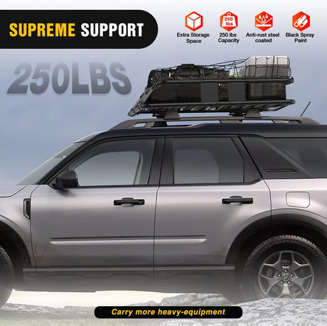 Universal Roof Rack Cargo Basket 43" x 39" x 6" With Cargo Net Ratchet Straps Luggage Holder Nilight