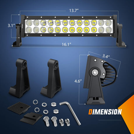 13.5 Inch 72W Double Row Spot Flood Led Light Bar | 16AWG Wire 5Pin Switch Nilight