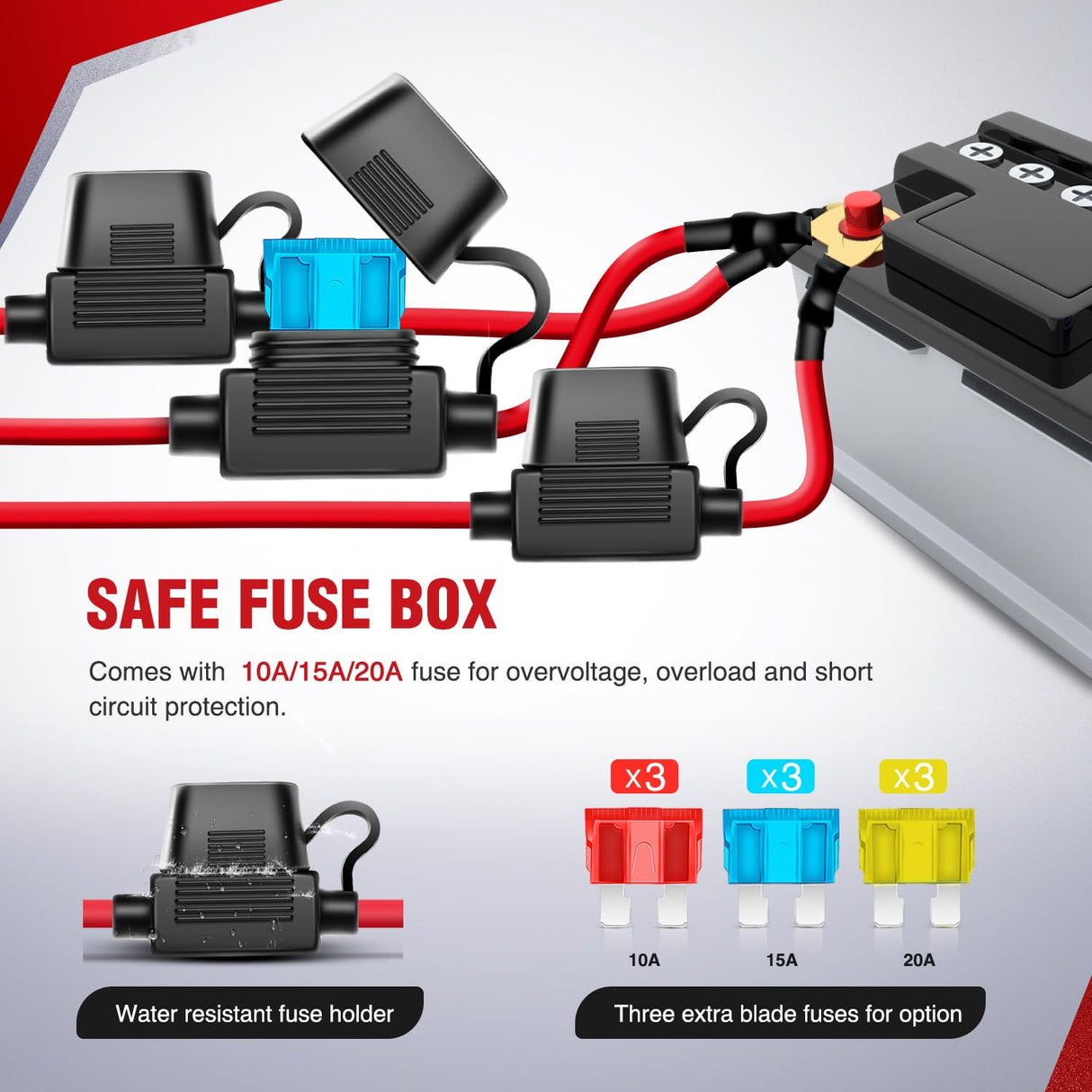 16AWG Wire Harness 6 Leads W/ 3 Gang Rocker Switch | 9 Fuses | 12 Spade Connectors Nilight