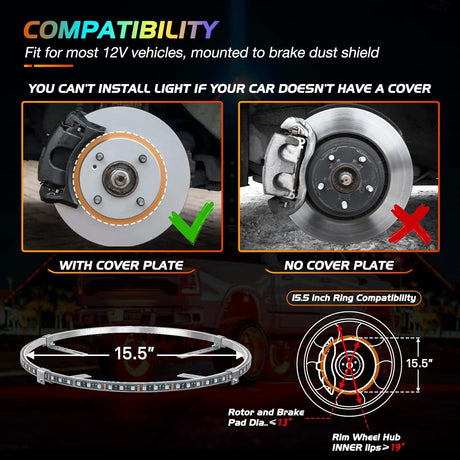 15.5 Inch LED Wheel Ring Lights Single Row RGB APP Remote Control 4Pcs Nilight