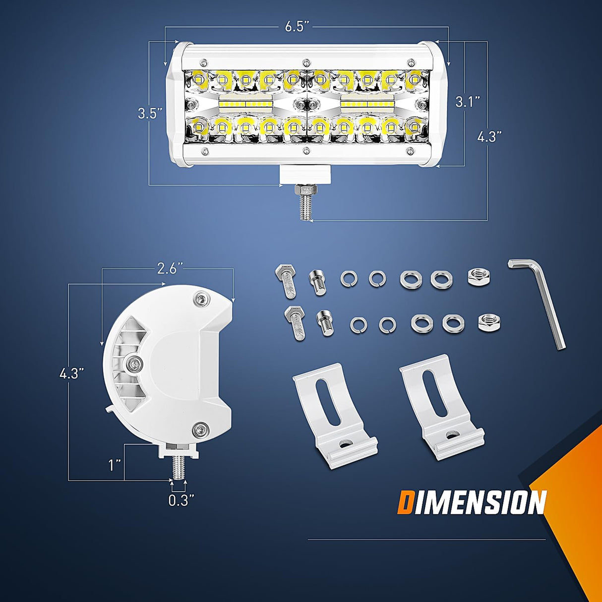 6.5" 120W Spot Flood Combo White Case Led Light Bar (Pair) Nilight