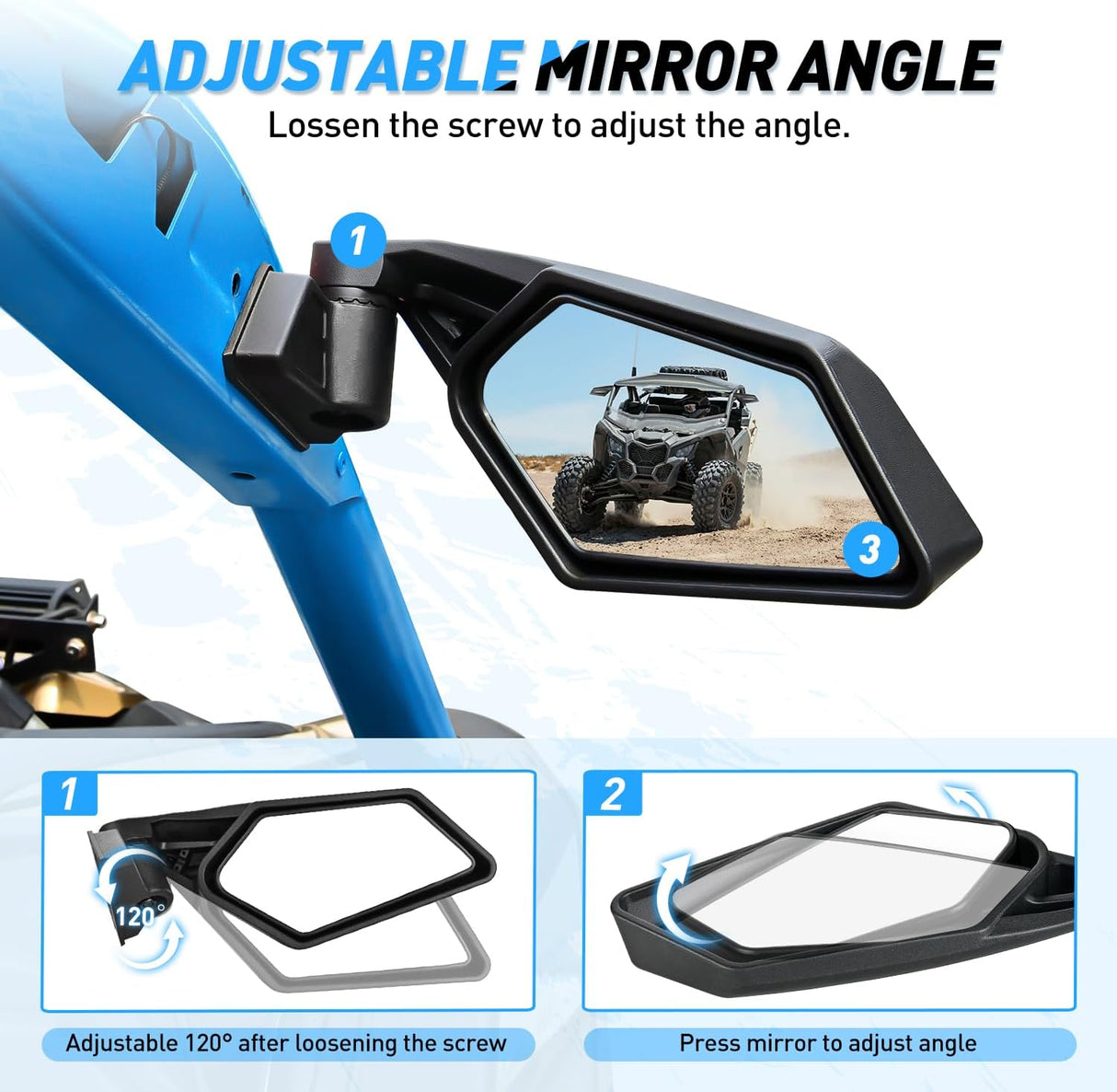 UTV Side Mirrors Universal Fit For 2017-2023 Can Am Maverick X3 & X3 Max X RS/DS/MR/Turbo/R/RR Nilight