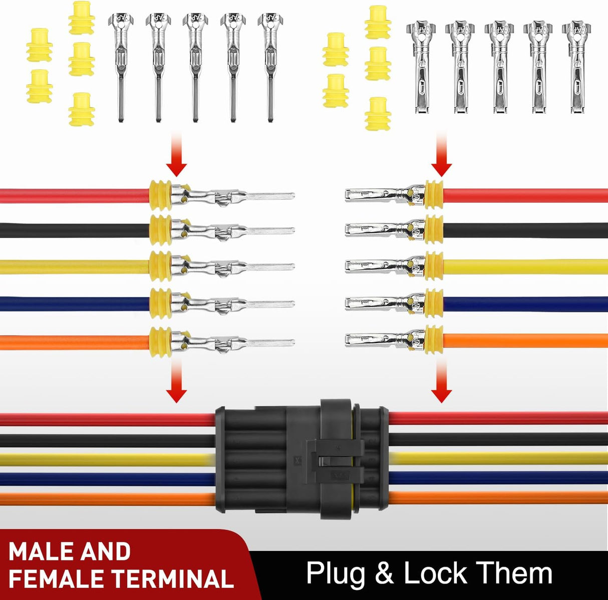 220PCS 5 Pin Electrical Connector ‎Plug Male Female Terminal Wire Connector Nilight