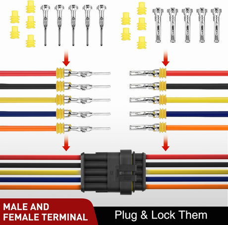 220PCS 5 Pin Electrical Connector ‎Plug Male Female Terminal Wire Connector Nilight